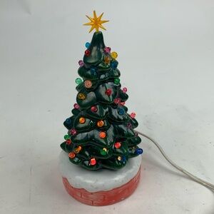 Vintage Ceramic Christmas Tree with lights Electric Operated Green Multiple